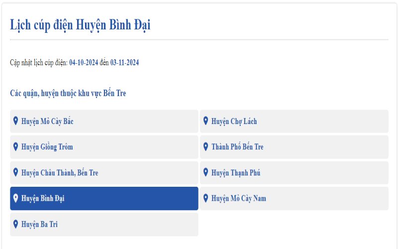 Lịch mất điện Bình Đại